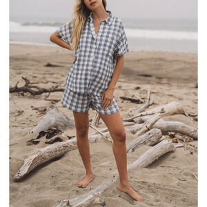 Hatch 'The Aubrey' White Crinkle Plaid Shirt Size 4